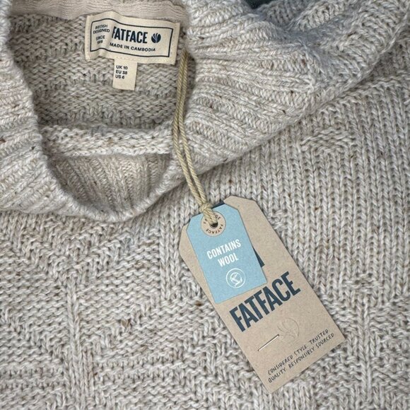 NWT Fat Face Ivory Snowflake Wool Jumper Sweater Size 6 - Picture 11 of 11
